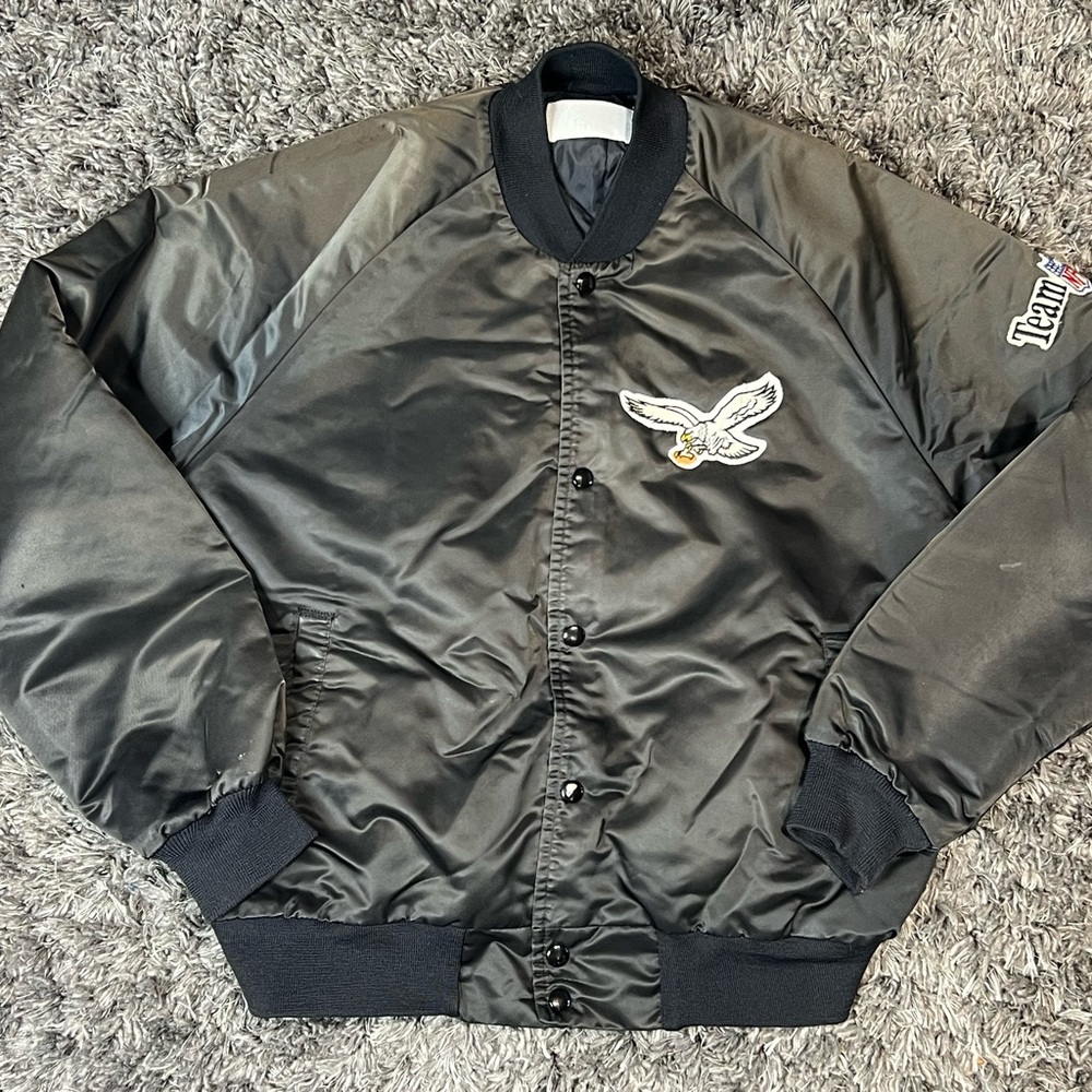 Vintage Rare Black Chalkline Philadelphia Eagles Satin Jacket Large